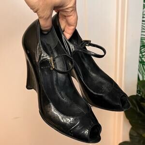 FENDI Patent Leather Platform Mary Jane Wedges Sz 6